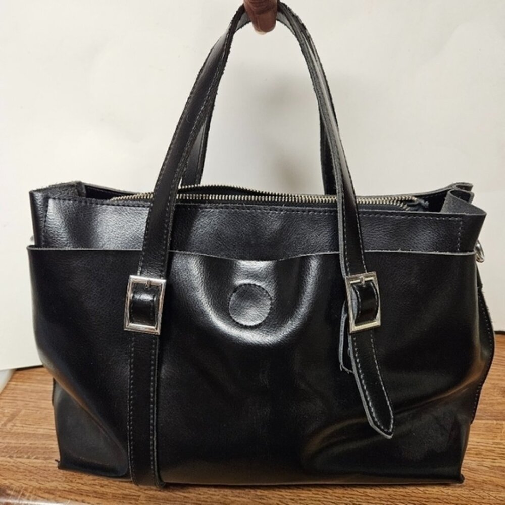 Myriam MaryAm Soft Black Leather Satchel Bag